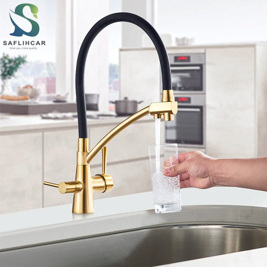 Brushed Golden Kitchen Sink Faucet Pure Water Faucet Pull-Down Kitchen Faucet 360 Rotation Mixer Hot Cold Purification Faucet